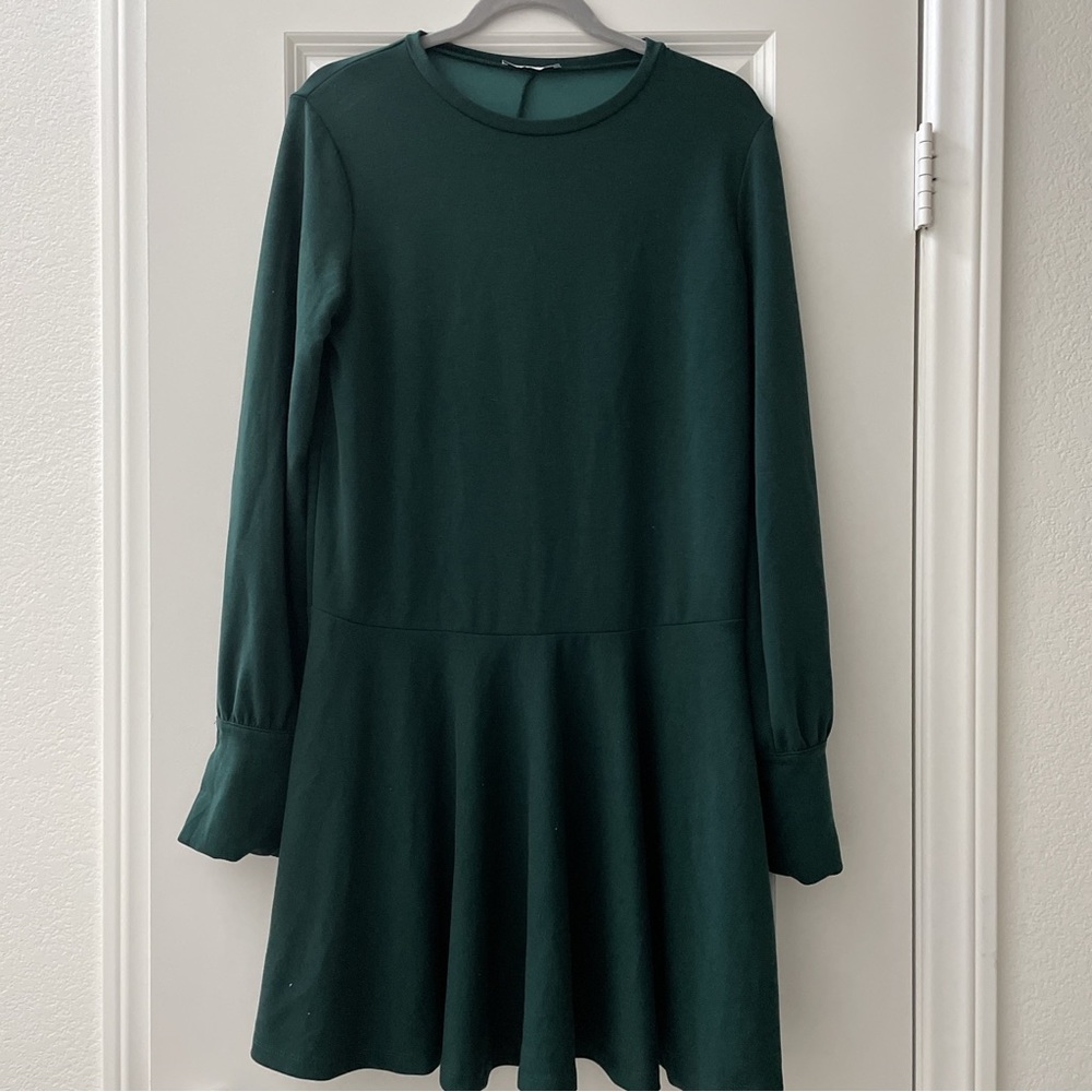 Zara Forest Green Long Sleeve Drop Waist Dress